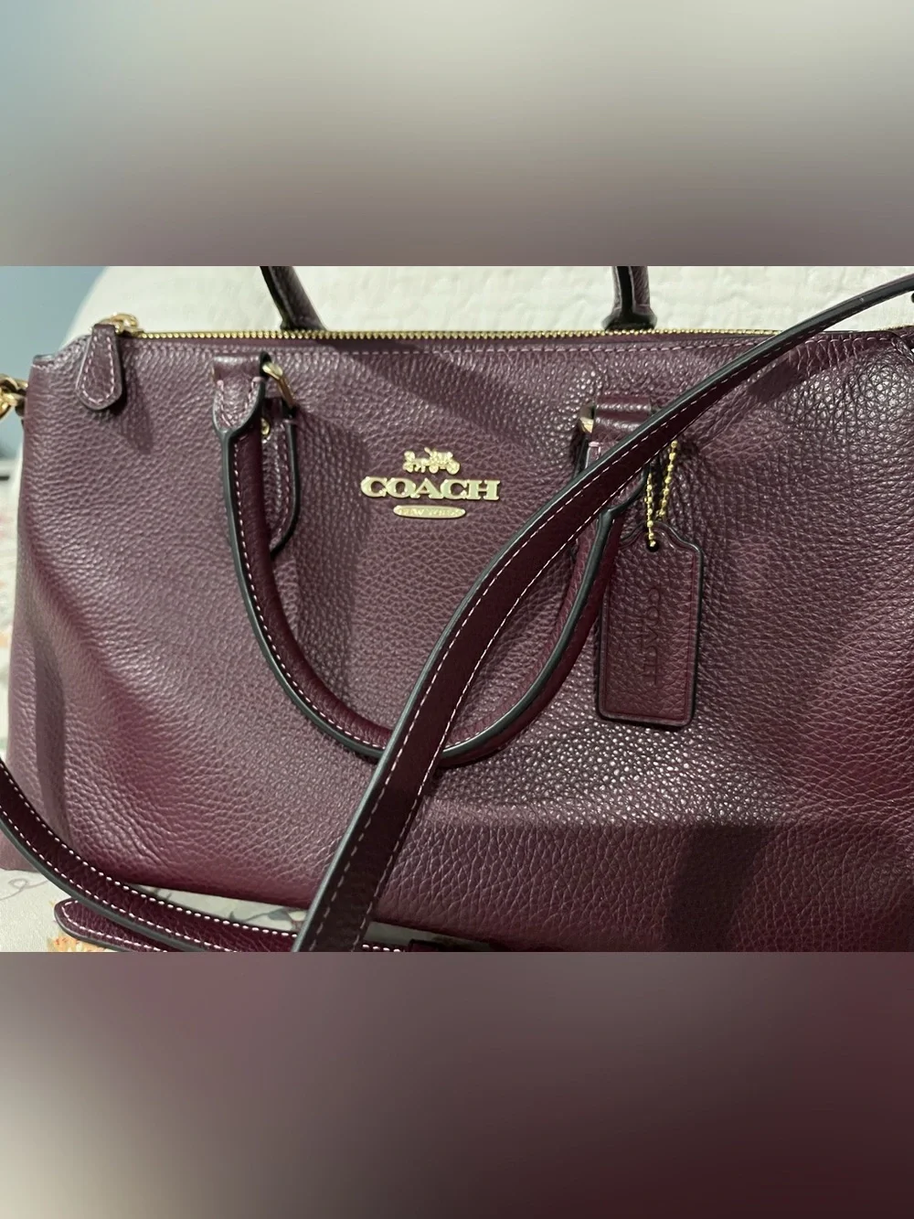 COACH Georgia Pebbled Leather Satchel in Merlot - Picture 2 of 6